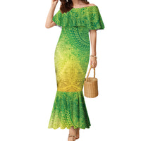 Hawaiian Turtles and Leis Family Matching Mermaid Dress and Hawaiian Shirt Tribal Kakau Pattern Fresh Summer Vibe