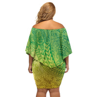 Hawaiian Turtles and Leis Family Matching Off Shoulder Short Dress and Hawaiian Shirt Tribal Kakau Pattern Fresh Summer Vibe