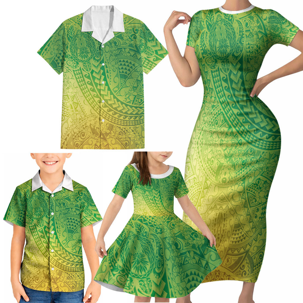Hawaiian Turtles and Leis Family Matching Short Sleeve Bodycon Dress and Hawaiian Shirt Tribal Kakau Pattern Fresh Summer Vibe LT03 - Polynesian Pride