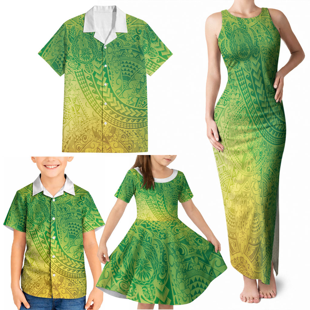 Hawaiian Turtles and Leis Family Matching Tank Maxi Dress and Hawaiian Shirt Tribal Kakau Pattern Fresh Summer Vibe LT03 - Polynesian Pride
