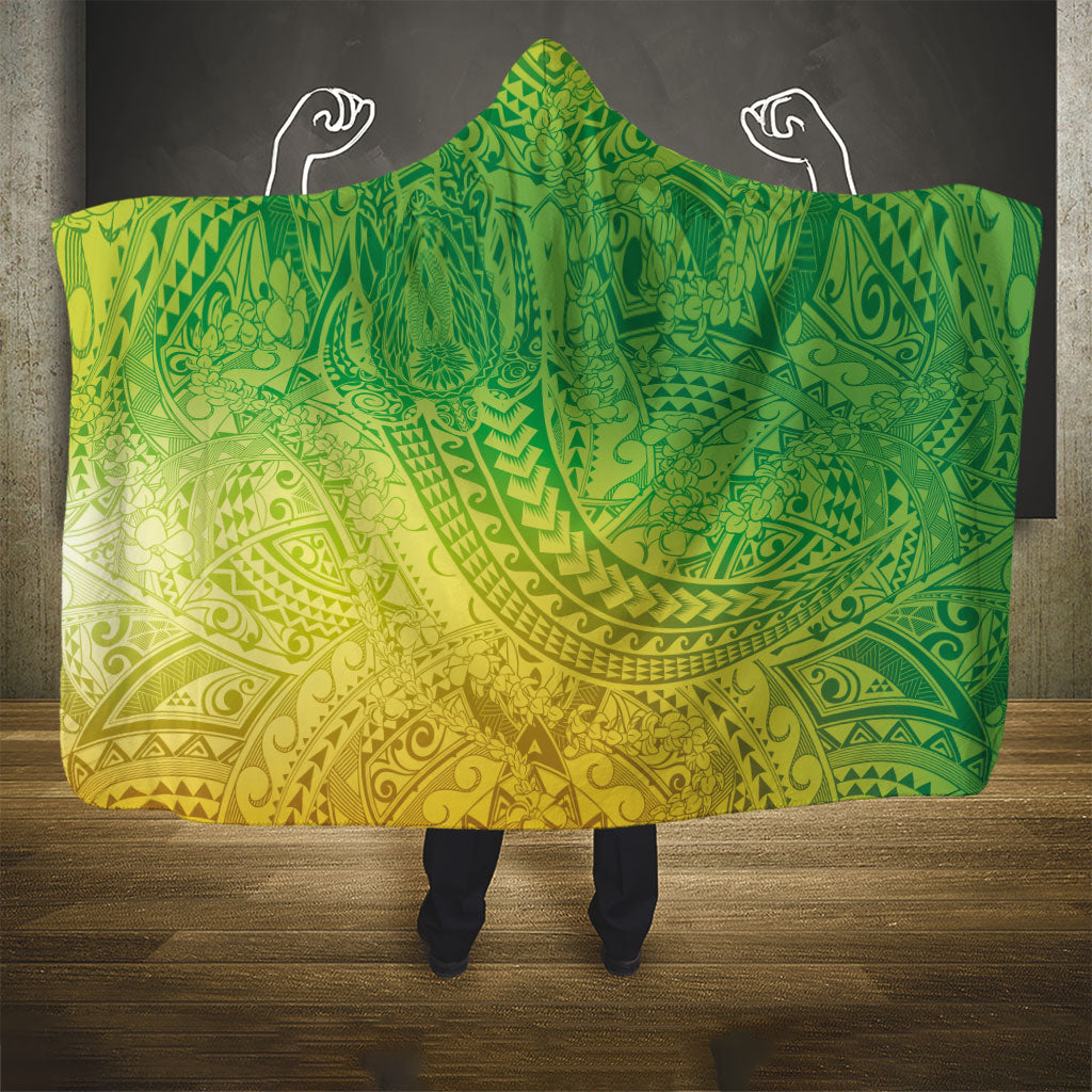 Hawaiian Turtles and Leis Hooded Blanket Tribal Kakau Pattern Fresh Summer Vibe