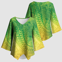 Hawaiian Turtles and Leis Kimono Sleeve Blouse Tribal Kakau Pattern Fresh Summer Vibe