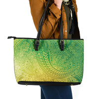 Hawaiian Turtles and Leis Leather Tote Bag Tribal Kakau Pattern Fresh Summer Vibe