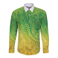 Hawaiian Turtles and Leis Long Sleeve Button Shirt Tribal Kakau Pattern Fresh Summer Vibe