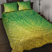 Hawaiian Turtles and Leis Quilt Bed Set Tribal Kakau Pattern Fresh Summer Vibe