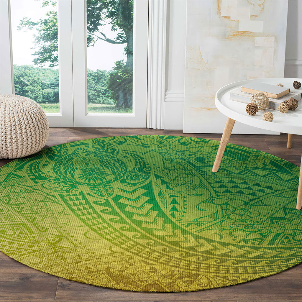Hawaiian Turtles and Leis Round Carpet Tribal Kakau Pattern Fresh Summer Vibe