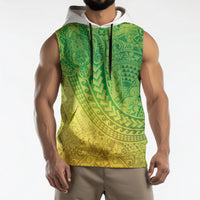 Hawaiian Turtles and Leis Sleeveless Hoodie Tribal Kakau Pattern Fresh Summer Vibe