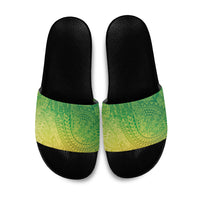 Hawaiian Turtles and Leis Slide Sandals Tribal Kakau Pattern Fresh Summer Vibe