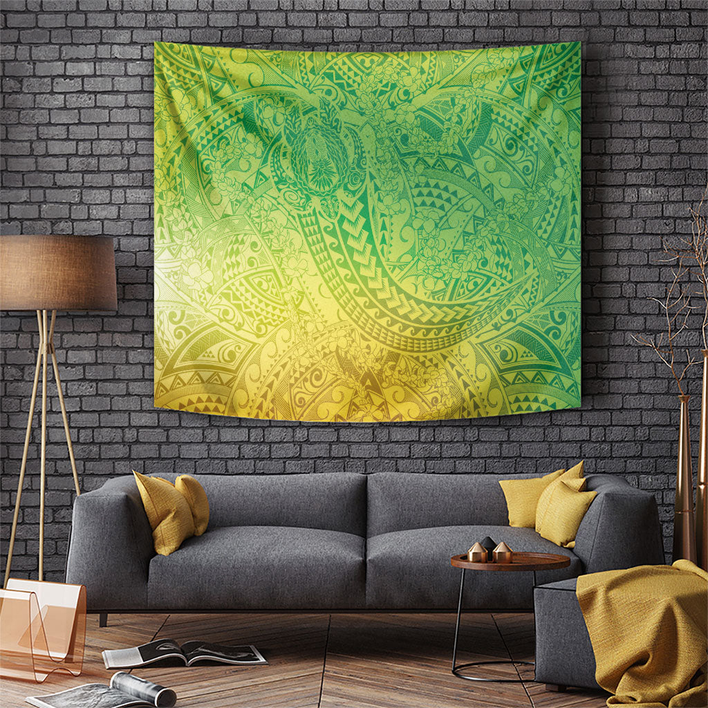 Hawaiian Turtles and Leis Tapestry Tribal Kakau Pattern Fresh Summer Vibe