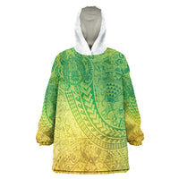 Hawaiian Turtles and Leis Wearable Blanket Hoodie Tribal Kakau Pattern Fresh Summer Vibe