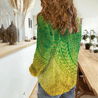 Hawaiian Turtles and Leis Women Casual Shirt Tribal Kakau Pattern Fresh Summer Vibe