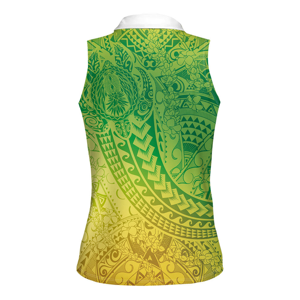 Hawaiian Turtles and Leis Women Sleeveless Polo Shirt Tribal Kakau Pattern Fresh Summer Vibe