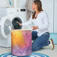 Hawaiian Turtles and Leis Laundry Basket Tribal Kakau Pattern Magical Rainbow Sky