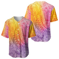 Hawaiian Turtles and Leis Baseball Jersey Tribal Kakau Pattern Magical Rainbow Sky