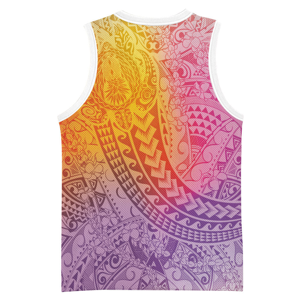 Hawaiian Turtles and Leis Basketball Jersey Tribal Kakau Pattern Magical Rainbow Sky