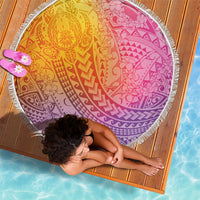Hawaiian Turtles and Leis Beach Blanket Tribal Kakau Pattern Magical Rainbow Sky