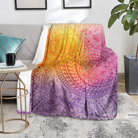 Hawaiian Turtles and Leis Blanket Tribal Kakau Pattern Magical Rainbow Sky