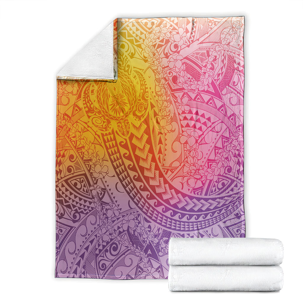 Hawaiian Turtles and Leis Blanket Tribal Kakau Pattern Magical Rainbow Sky