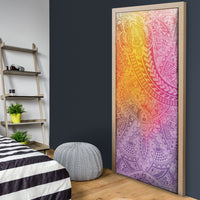 Hawaiian Turtles and Leis Door Cover Tribal Kakau Pattern Magical Rainbow Sky