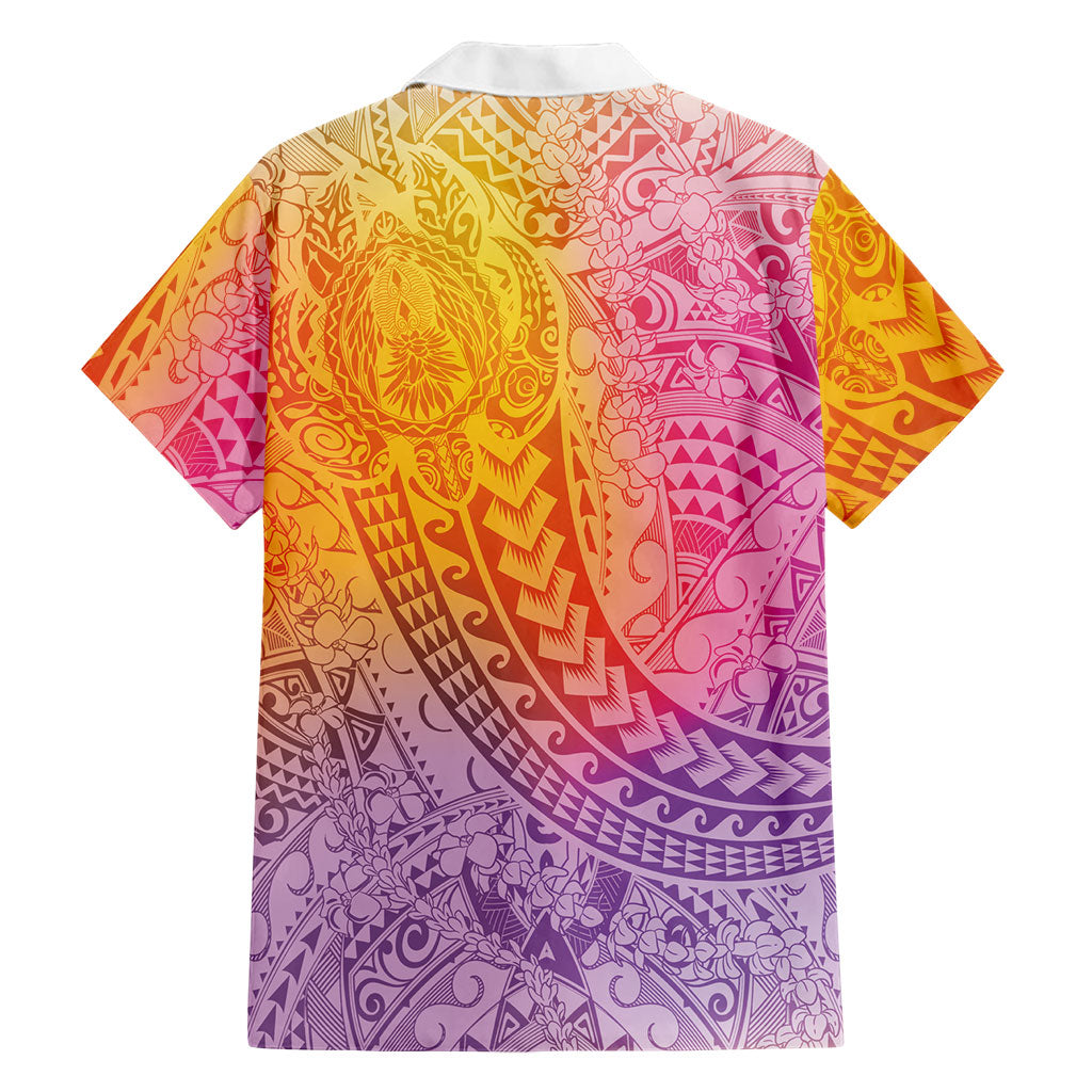 Hawaiian Turtles and Leis Family Matching Off Shoulder Maxi Dress and Hawaiian Shirt Tribal Kakau Pattern Magical Rainbow Sky