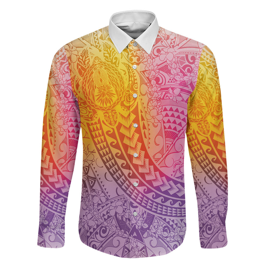 Hawaiian Turtles and Leis Family Matching Off Shoulder Short Dress and Hawaiian Shirt Tribal Kakau Pattern Magical Rainbow Sky