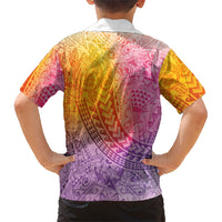 Hawaiian Turtles and Leis Family Matching Puletasi and Hawaiian Shirt Tribal Kakau Pattern Magical Rainbow Sky