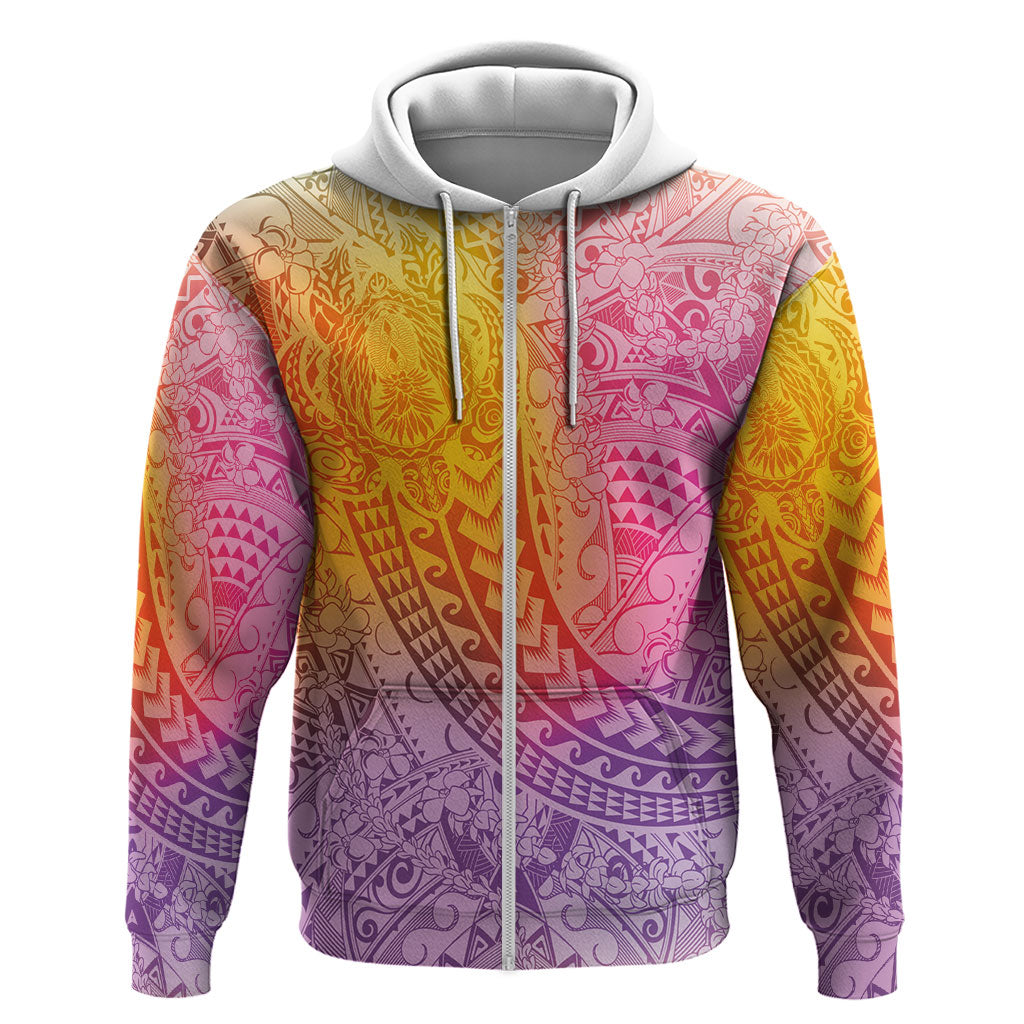 Hawaiian Turtles and Leis Hoodie Tribal Kakau Pattern Magical Rainbow Sky