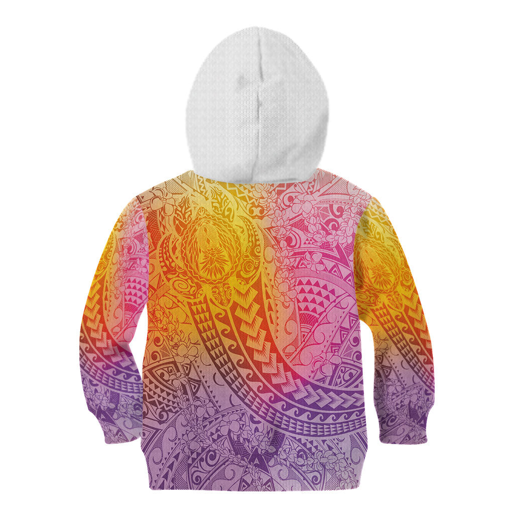 Hawaiian Turtles and Leis Kid Hoodie Tribal Kakau Pattern Magical Rainbow Sky