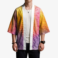 Hawaiian Turtles and Leis Kimono Tribal Kakau Pattern Magical Rainbow Sky