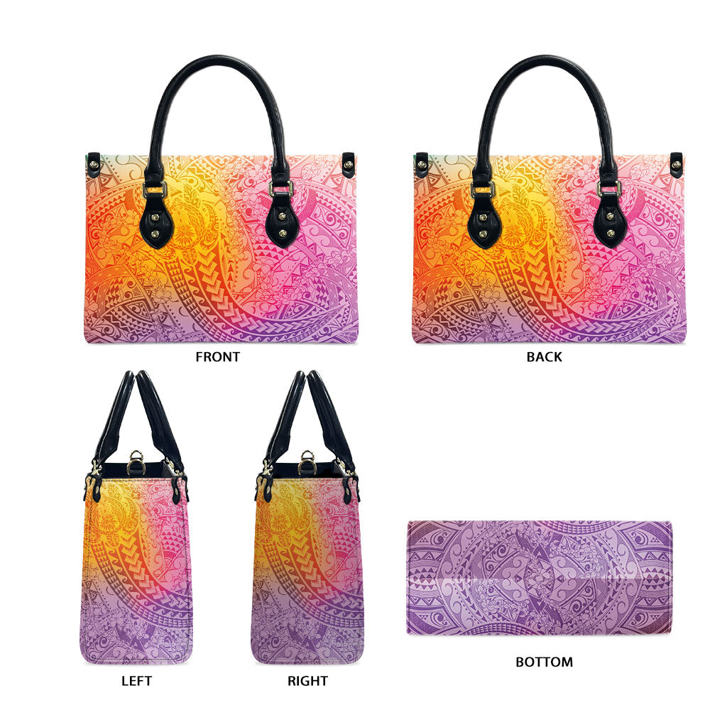 Hawaiian Turtles and Leis Leather Bag Tribal Kakau Pattern Magical Rainbow Sky