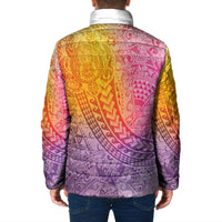 Hawaiian Turtles and Leis Padded Jacket Tribal Kakau Pattern Magical Rainbow Sky
