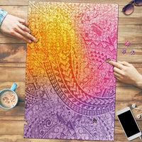 Hawaiian Turtles and Leis Puzzle Tribal Kakau Pattern Magical Rainbow Sky
