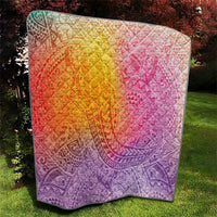 Hawaiian Turtles and Leis Quilt Tribal Kakau Pattern Magical Rainbow Sky