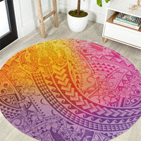 Hawaiian Turtles and Leis Round Carpet Tribal Kakau Pattern Magical Rainbow Sky