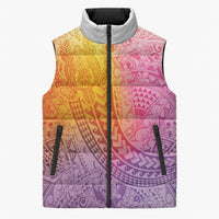 Hawaiian Turtles and Leis Sleeveless Puffer Jacket Tribal Kakau Pattern Magical Rainbow Sky