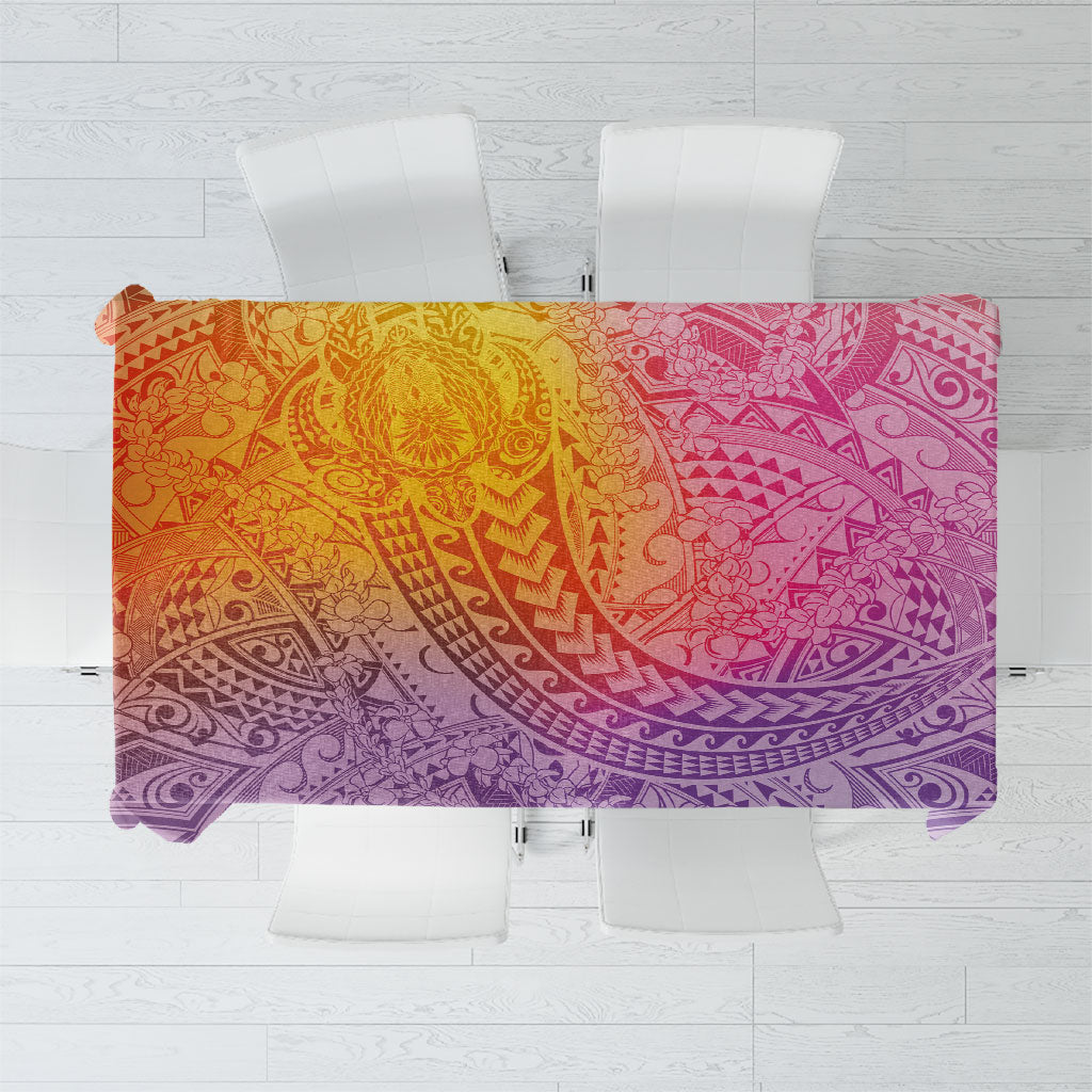 Hawaiian Turtles and Leis Tablecloth Tribal Kakau Pattern Magical Rainbow Sky