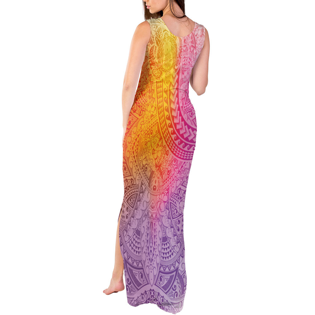 Hawaiian Turtles and Leis Tank Maxi Dress Tribal Kakau Pattern Magical Rainbow Sky