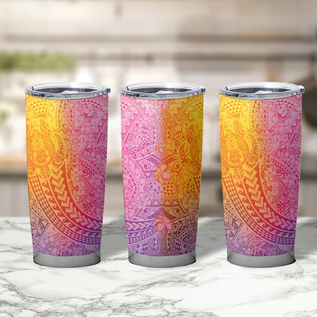 Hawaiian Turtles and Leis Tumbler Cup Tribal Kakau Pattern Magical Rainbow Sky