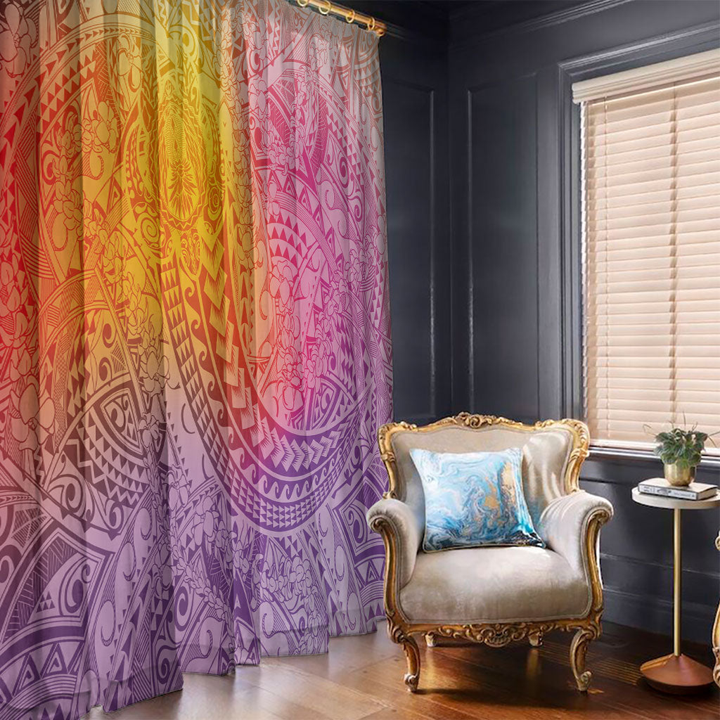 Hawaiian Turtles and Leis Window Curtain Tribal Kakau Pattern Magical Rainbow Sky