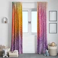 Hawaiian Turtles and Leis Window Curtain Tribal Kakau Pattern Magical Rainbow Sky