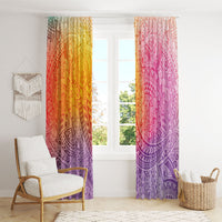 Hawaiian Turtles and Leis Window Curtain Tribal Kakau Pattern Magical Rainbow Sky