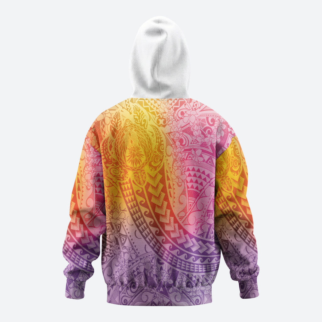 Hawaiian Turtles and Leis Zip Hoodie Tribal Kakau Pattern Magical Rainbow Sky