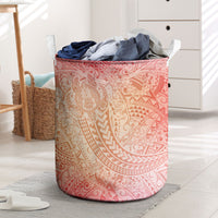 Hawaiian Turtles and Leis Laundry Basket Tribal Kakau Pattern Peach Fuzz Color