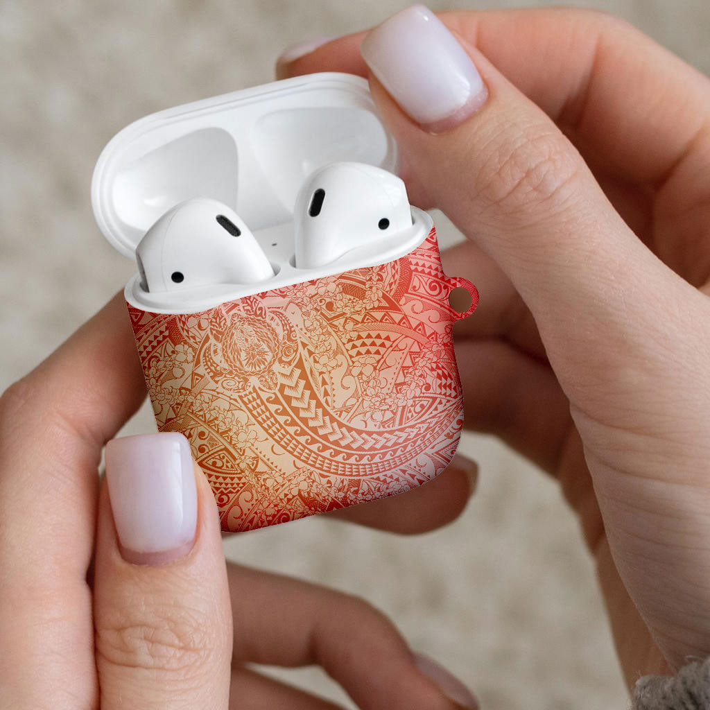 Hawaiian Turtles and Leis AirPods Case Tribal Kakau Pattern Peach Fuzz Color