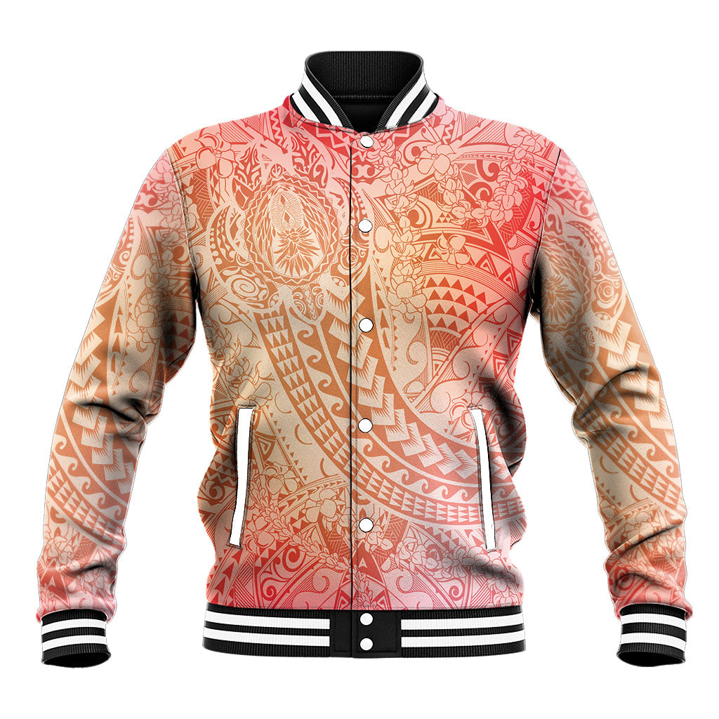 Hawaiian Turtles and Leis Baseball Jacket Tribal Kakau Pattern Peach Fuzz Color