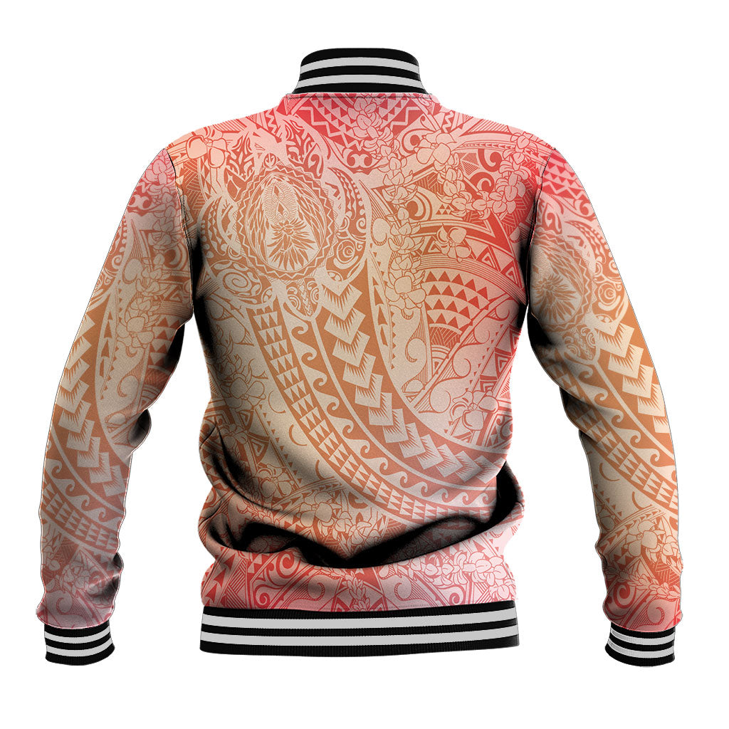 Hawaiian Turtles and Leis Baseball Jacket Tribal Kakau Pattern Peach Fuzz Color