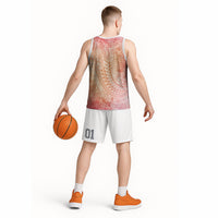 Hawaiian Turtles and Leis Basketball Jersey Tribal Kakau Pattern Peach Fuzz Color