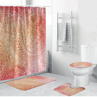 Hawaiian Turtles and Leis Bathroom Set Tribal Kakau Pattern Peach Fuzz Color