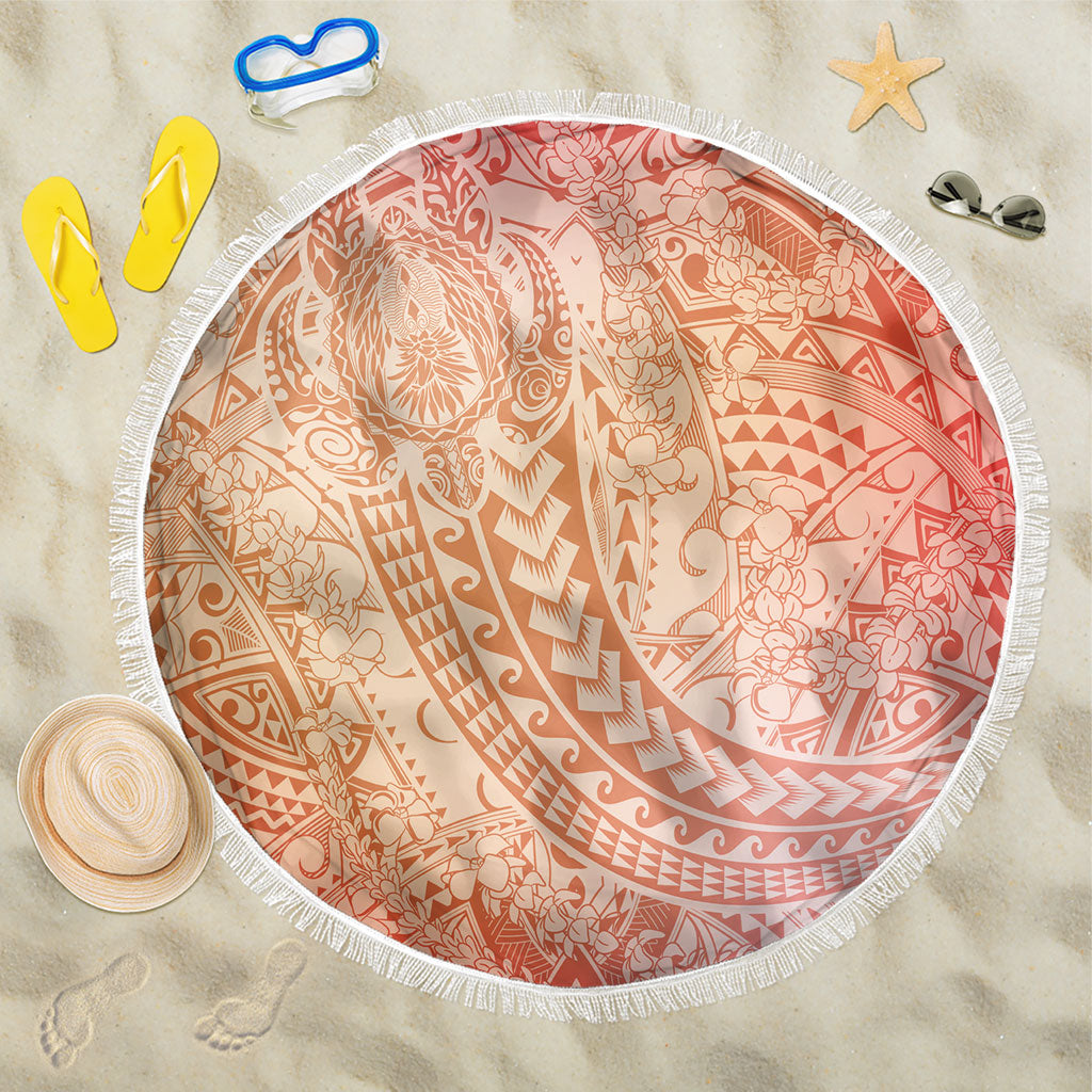 Hawaiian Turtles and Leis Beach Blanket Tribal Kakau Pattern Peach Fuzz Color