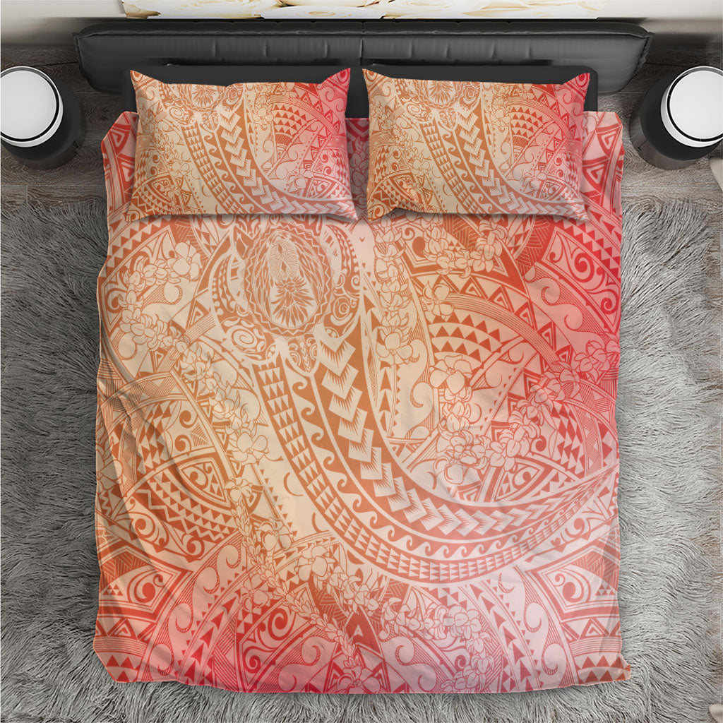 Hawaiian Turtles and Leis Bedding Set Tribal Kakau Pattern Peach Fuzz Color